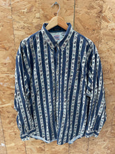 Vintage 90s Bugle Boy Co Men's XL Blue Paisley Stripe Long Sleeve Button Down Shirt